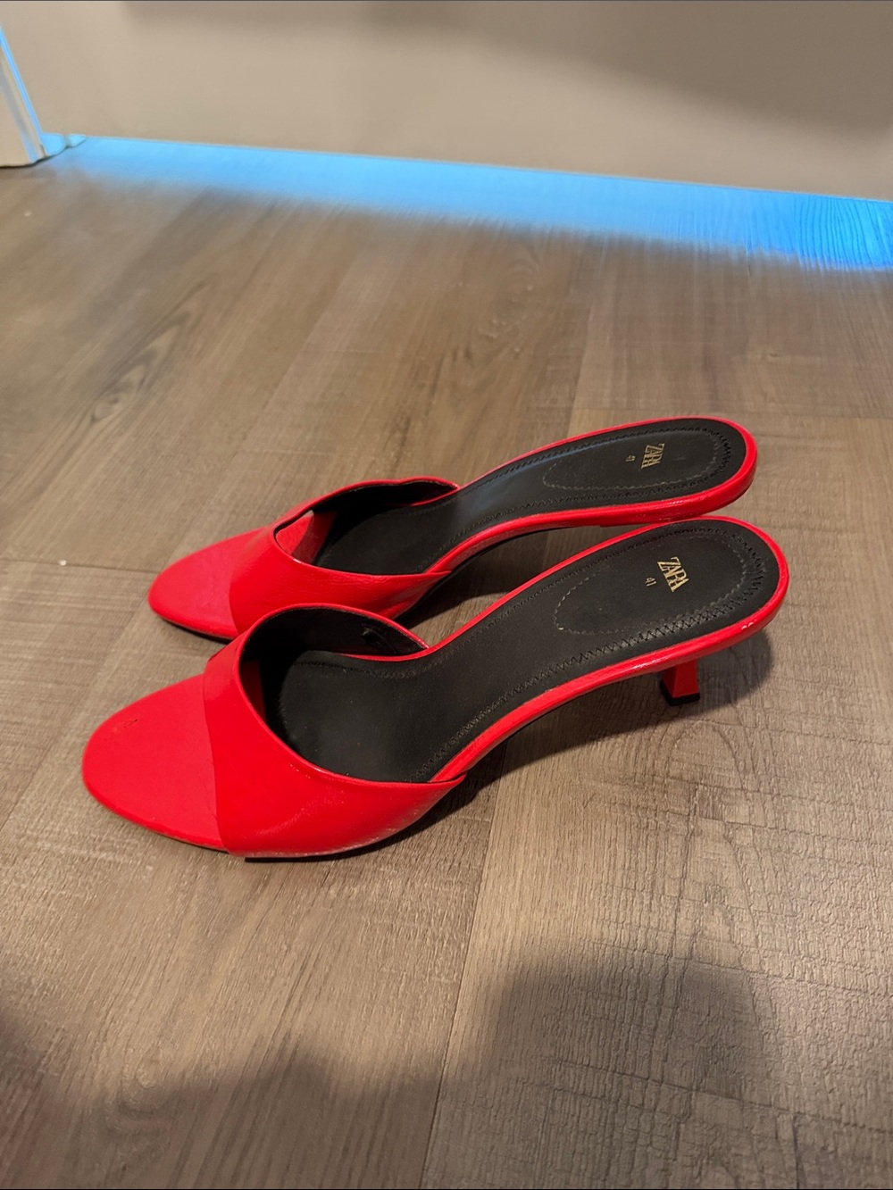 Zara Bright Red Open-Toe Slide Kitten Heels